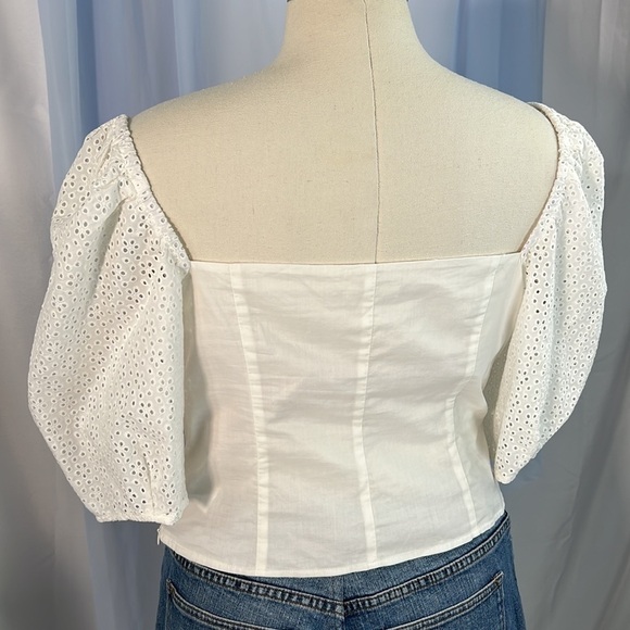 H&M white cotton crop top with eyelet puff sleeves XL - Picture 3 of 11